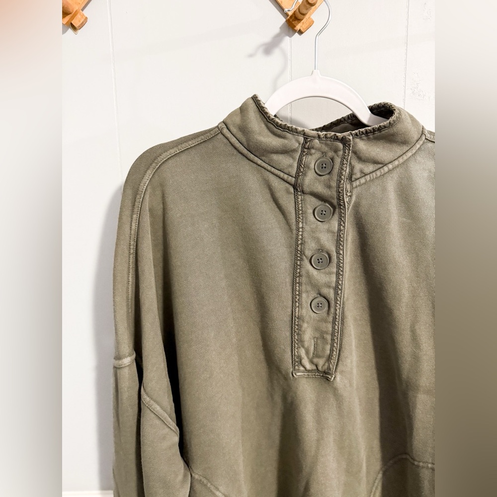 Aerie Quarter Button Pullover Olive Green - Picture 4 of 6